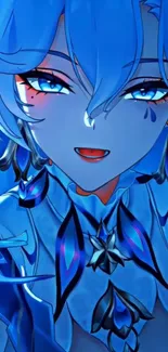Vibrant blue anime character wallpaper design