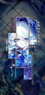 Blue anime character wallpaper with geometric design