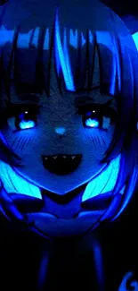 Anime character with vivid neon blue glow.