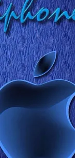 Blue Apple logo on leather texture background.