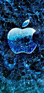 Blue icy Apple logo on a textured background wallpaper.