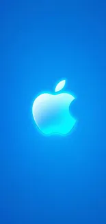 Blue wallpaper with a glowing apple logo for mobile devices.