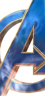 Avengers logo in blue with gold accents on a white background.