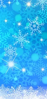 Snowflake wallpaper with blue background and icy details.