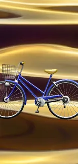 Blue bicycle with golden wave background on mobile wallpaper.