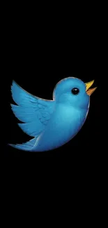 Minimalist blue bird wallpaper on black background.