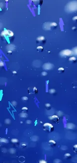 Blue abstract wallpaper with bubbles and lightning accents.