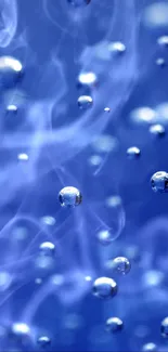 Blue abstract wallpaper featuring floating bubbles.