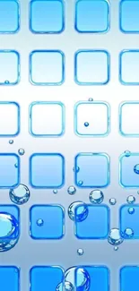 Blue background with bubbles and square icons.