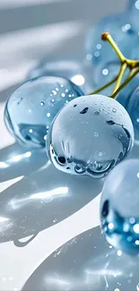 Close-up of shiny blue bubbles with sparkling reflections.