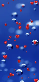 Blue bubbles and red hearts mobile wallpaper.