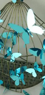 Blue butterflies emerging from a delicate cage.