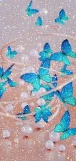 Blue butterflies and sparkles mobile wallpaper.