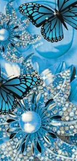 Blue butterflies with a floral and sparkling background design.