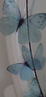 Blue butterflies gracefully resting on a mirror.