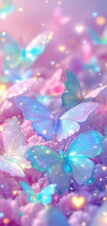 Blue Butterflies On Pink Flowers Live Wallpaper