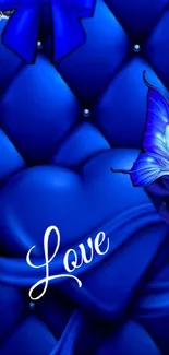 Blue heart design with butterfly and love text.
