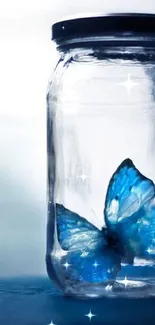 Blue butterfly in a glass jar, artistic mobile wallpaper.