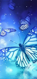 Enchanting blue butterflies in mystical glow