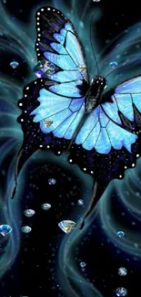 Stunning blue butterfly on abstract background mobile wallpaper.