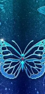 Artistic blue butterfly on starry background mobile wallpaper.