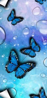 Blue butterflies on a watercolor background.