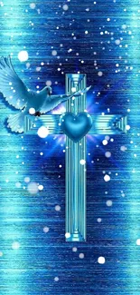 Mobile wallpaper with blue cross and dove design.