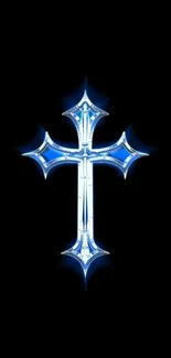 Glowing blue cross design on a black mobile wallpaper background.