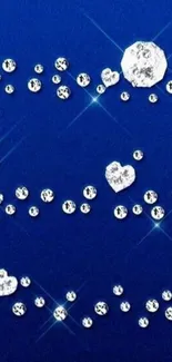 Blue wallpaper with sparkling crystals and heart patterns.