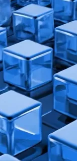 3D blue transparent cubes wallpaper design.