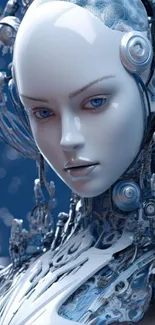 Futuristic android with blue cybernetic design.