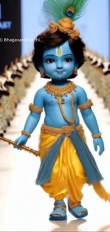 Illustration of a blue mythological deity with vibrant colors.