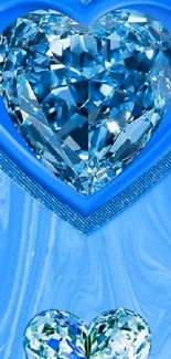 Blue diamond heart on a swirling blue background.