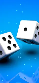 Vibrant blue background with two dice rolling, creating a dynamic mobile wallpaper.