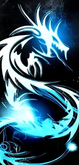 Abstract blue dragon with glow effect on dark background wallpaper.