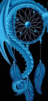 Blue dragon wrapped around dreamcatcher