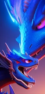 Vivid blue dragon fantasy artwork with glowing eyes.