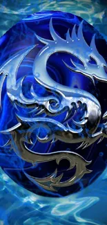 Mystical blue dragon artwork on mobile wallpaper.