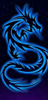 Blue dragon with starry night background on mobile wallpaper.