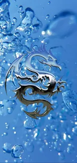 Dynamic blue mobile wallpaper with a water-dragon design.