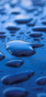 Close-up of blue water droplets on a smooth surface wallpaper.