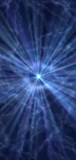 Dynamic blue energy burst wallpaper for mobile with radiant beams.