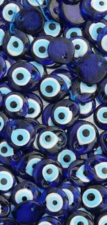 Mobile wallpaper with blue evil eye charm pattern for protection and style.