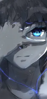 Anime character with striking blue eyes in a captivating digital artwork