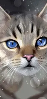 Digital art of a cat with striking blue eyes.