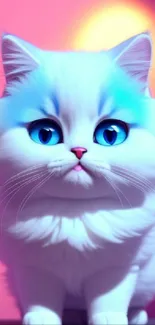 Fluffy cat with blue eyes on a pink background mobile wallpaper.