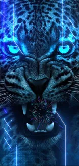 Blue-eyed panther digital wallpaper with vivid colors and intricate details.