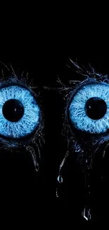 Artistic wallpaper with crying blue eyes against a black background.