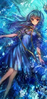 Artistic fantasy girl in blue water-themed background.