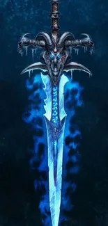 Fantasy sword with ornate hilt on blue background wallpaper.